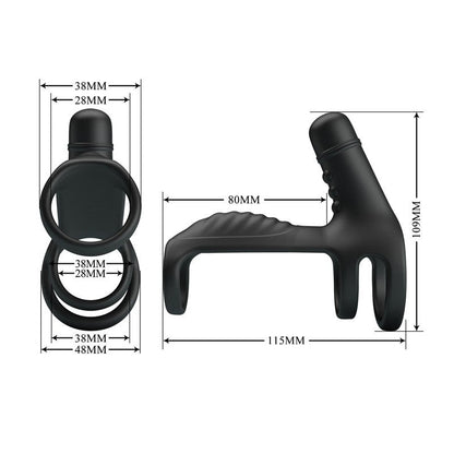 Elish Anillo Vibrador Triple con Funda - Negro
