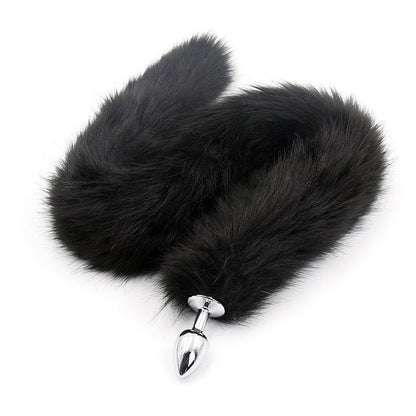 Cola de Zorro con Plug de Metal 75 cm - Negro