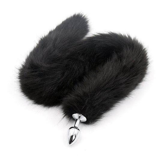 Cola de Zorro con Plug de Metal 75 cm - Negro