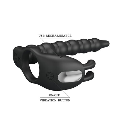 Blackney Anillo Vibrador para Doble Penetración - Negro