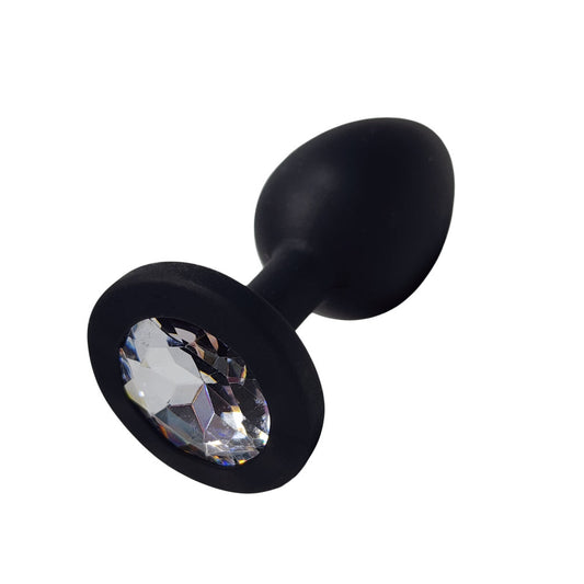 Plug Anal Negro con Joya Blanca