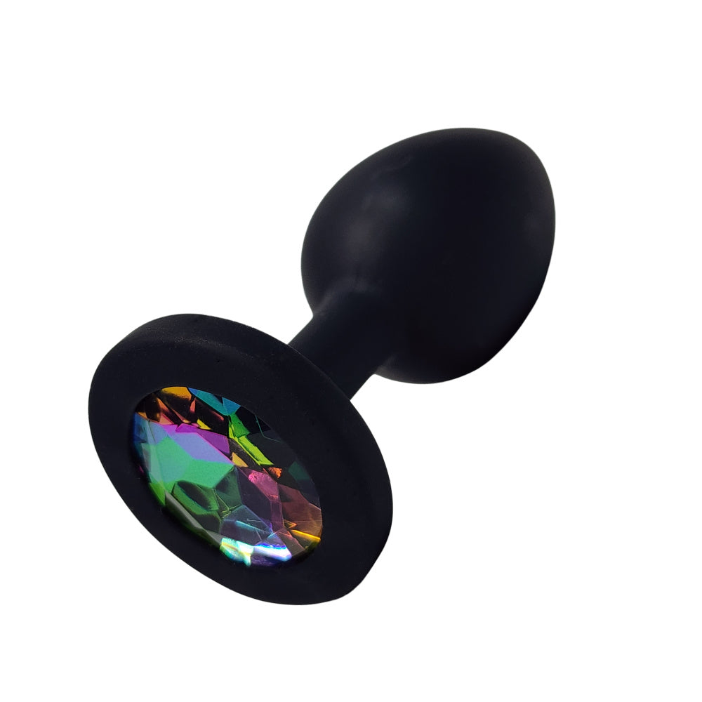 Plug Anal Negro con Joya Multicolor