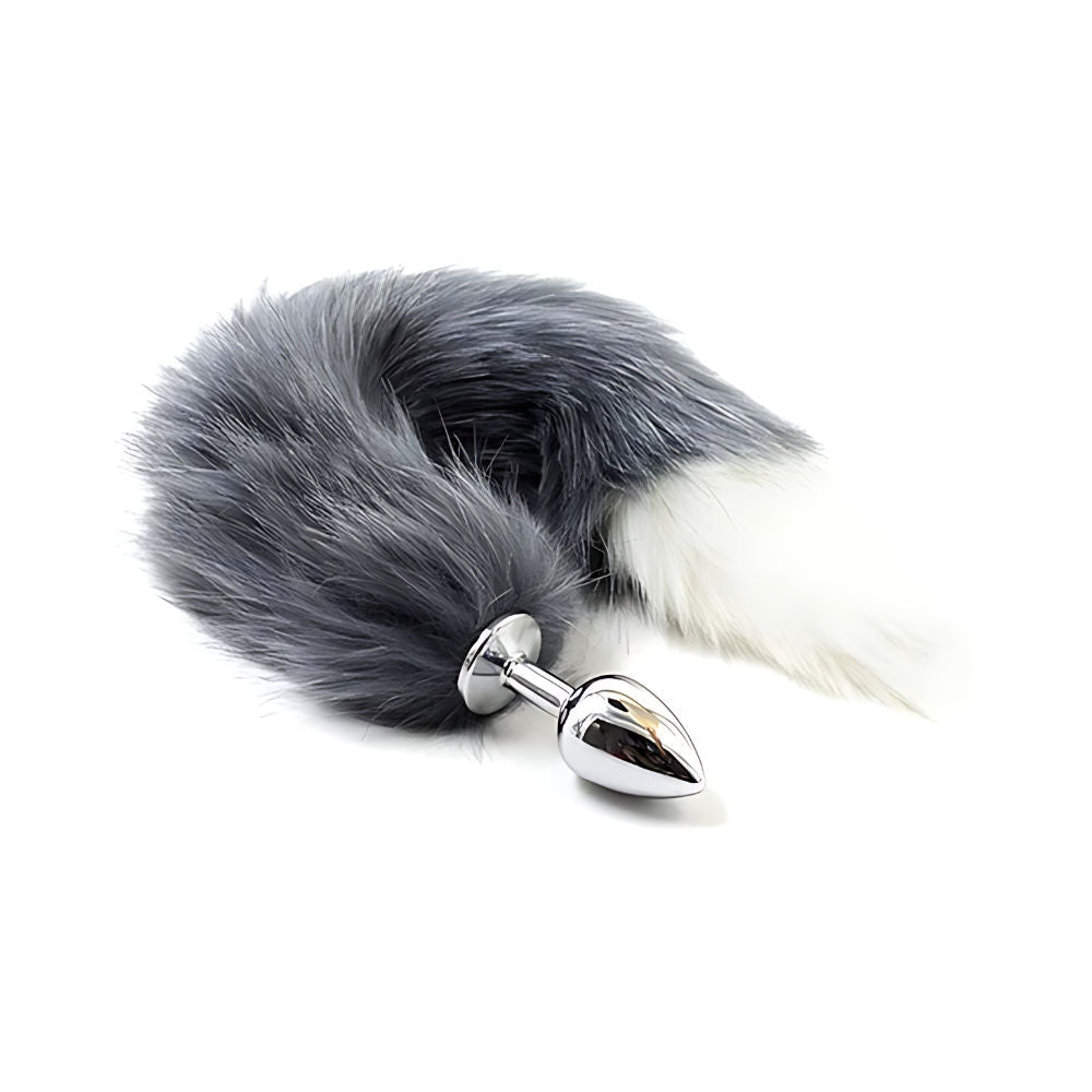 Cola de Zorro con Plug de Metal - Gris 45 cm