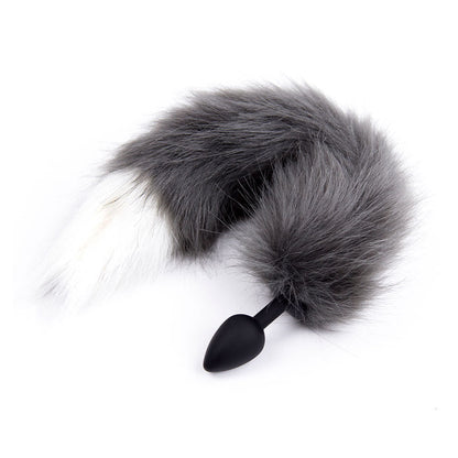 Cola de Zorro con Plug de Silicona - Gris Oscuro 45 cm