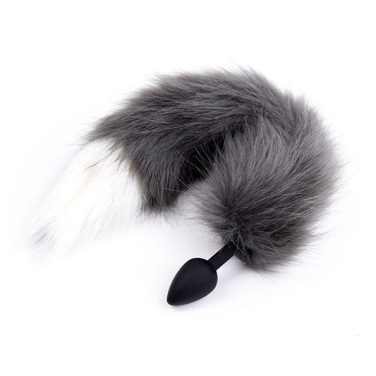 Cola de Zorro con Plug de Silicona - Gris Oscuro 45 cm