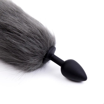 Cola de Zorro con Plug de Silicona - Gris Oscuro 45 cm